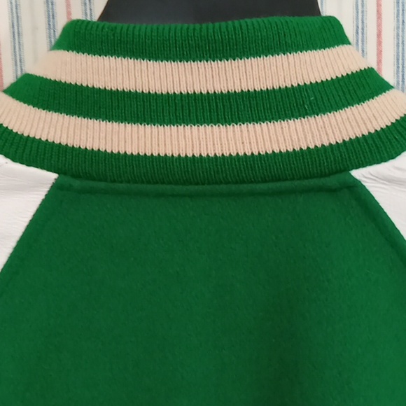Green Wool And White Leather Letterman's Jacket - Picture 7 of 13